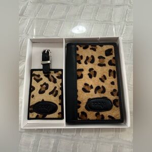 ROCAI European Collection leopard cow hide leather passport cover luggage tag